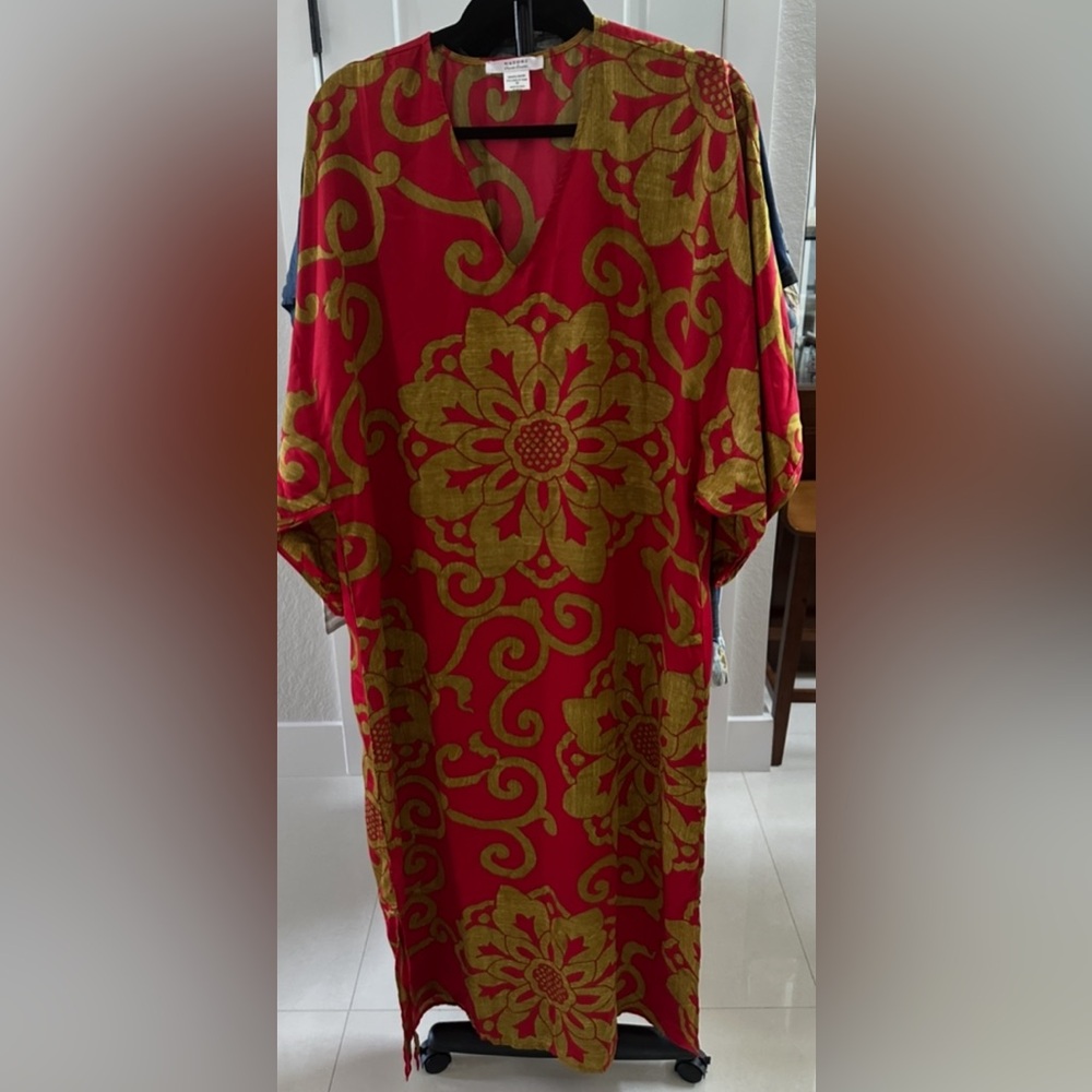 Natori Red and Gold Maxi Dress